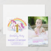 1er Rainbow Unicorn Birthday Invitations photo (Devant / Derrière)