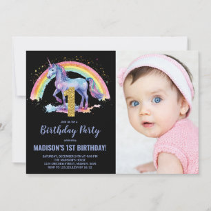 1er Rainbow Unicorn Birthday Invitations photo