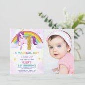 1er Rainbow Unicorn Birthday Invitations photo (Debout devant)