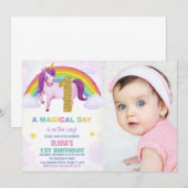 1er Rainbow Unicorn Birthday Invitations photo (Devant / Derrière)