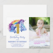 1er Rainbow Unicorn Birthday Invitations photo (Devant / Derrière)