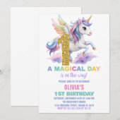 1er Rainbow Unicorn Invitations Anniversaire Vol (Devant / Derrière)