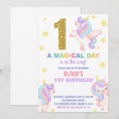 1er Rainbow Unicorn Invitations Anniversaire Vol (Devant / Derrière)
