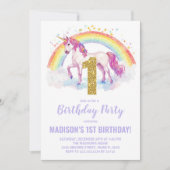 1er Rainbow Unicorn Invitations d'anniversaire (Devant)
