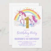 1er Rainbow Unicorn Invitations d'anniversaire (Devant / Derrière)
