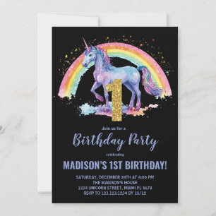 1er Rainbow Unicorn Invitations d'anniversaire