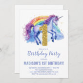 1er Rainbow Unicorn Invitations d'anniversaire (Devant / Derrière)