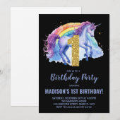 1er Rainbow Unicorn Invitations d'anniversaire (Devant / Derrière)
