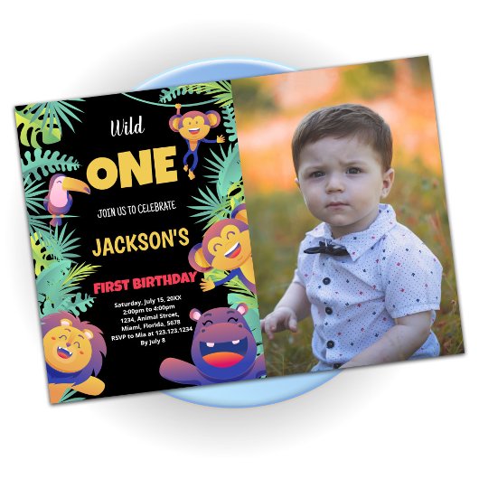 1er Safari vert Invitation d'anniversaire avec pho