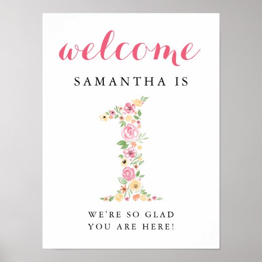 1ère Affiche de bienvenue d'anniversaire Pink Wate (Devant)