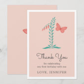 1ère Bébée Fille Papillon rose Carte de remercieme (Devant / Derrière)