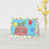 1ère carte d'anniversaire avec chat sur un gâteau (Fleur jaune)