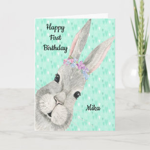 1ère carte d'anniversaire avec le visage de lapin