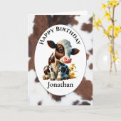 1ère carte de vache Brown anniversaire (Fleur jaune)