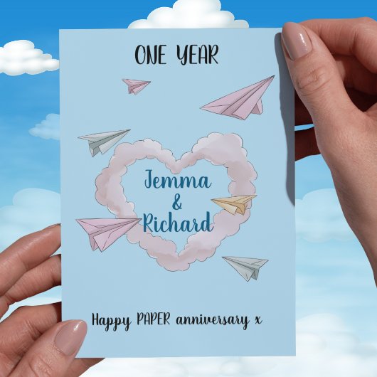 1ère carte mariage anniversaire Avions papier