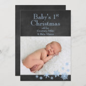 1ère carte photo de Noël de bébé en bleu (Devant / Derrière)