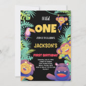 1ère Green Orange Safari Invitations d'anniversair (Devant)