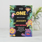 1ère Green Orange Safari Invitations d'anniversair (Debout devant)