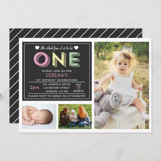 1ère invitation anniversaire - 3 photo design (Devant / Derrière)