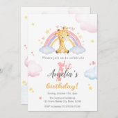 1ère Invitation d'anniversaire - Cute Giraffe et R (Devant / Derrière)