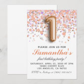 1ère Invitation d'anniversaire Rose Gold (Devant / Derrière)