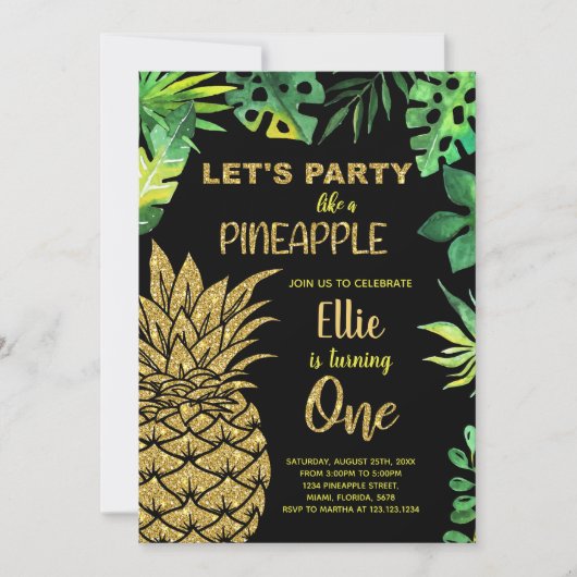 1ère Invitations d'ananas à Parties scintillant d' (Devant)