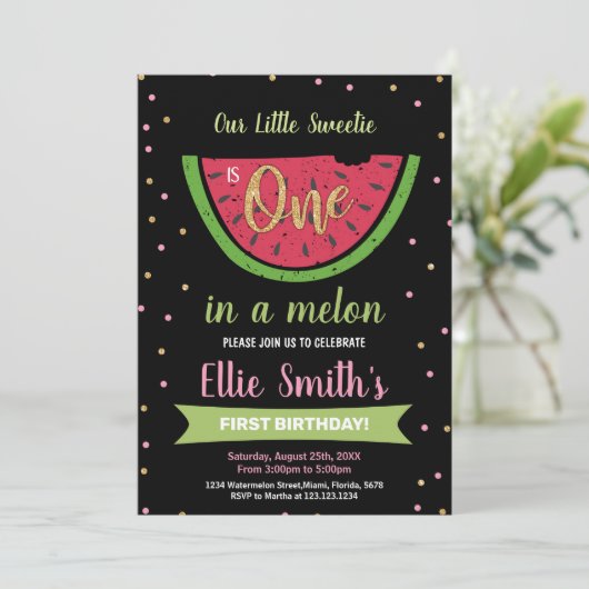 1ère Pastèque Verte Invitations d'anniversaire (Debout devant)