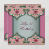 1ère Turquoise rose Fancy Flower Invitation Annive (Devant / Derrière)