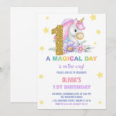 1ère Unicorne Florale Invitations d'anniversaire (Devant / Derrière)