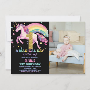 1ère Unicorne Invitations Anniversaire Black w pho