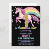 1ère Unicorne Invitations Anniversaire Noir (Devant / Derrière)
