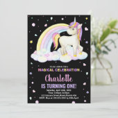 1ère Unicorne noire florale Invitations d'annivers (Debout devant)