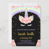 1ère Unicorne rose Invitations d'anniversaire (Devant)