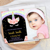 1ère Unicorne rose Invitations d'anniversaire avec