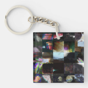 1FB1F9F4 Cyberpunk Glitch Art Mozaïek Abstract Sleutelhanger