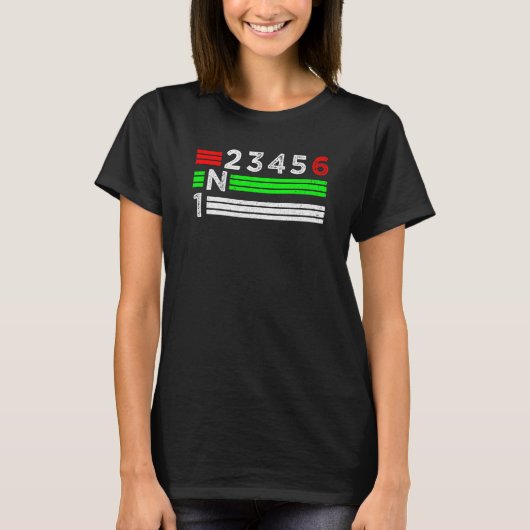 1N23456 1 Down 6 Up Motorcycle Shift Pattern T-shirt (Voorkant)