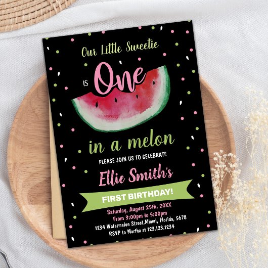 1re Black Green Watermelon Invitations d'anniversa