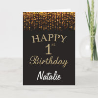 1re carte de Parties scintillant noir et or