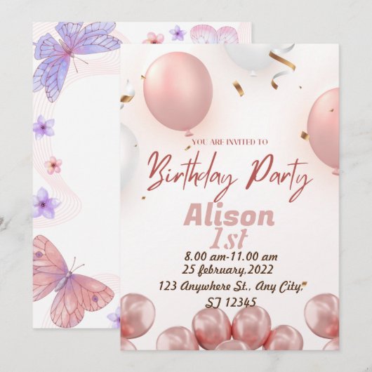 1re invitation anniversaire (Devant / Derrière)