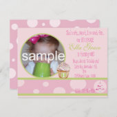 1re Invitation Cupcake d'anniversaire - rose&vert (Devant / Derrière)