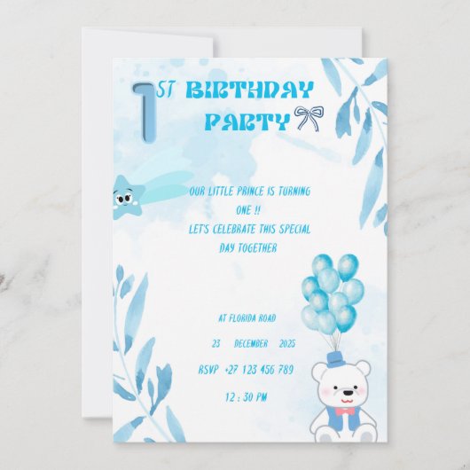 1st baby boy birthday invitation (Devant)
