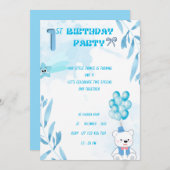 1st baby boy birthday invitation  (Devant / Derrière)
