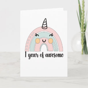 1st Birthday Boho Rainbow 1 Year Old Unicorn Kaart