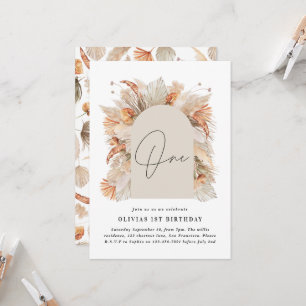 1st Birthday Botanische Pampas Grass Modern script Kaart
