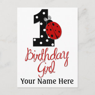 1st Birthday Girl - Lady Bug - 1 - Ladybug Briefkaart