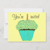 1st Birthday Green Cupcake Invitation CUSTOMIZE Kaart (Voorkant)