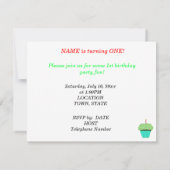1st Birthday Green Cupcake Invitation CUSTOMIZE Kaart (Achterkant)