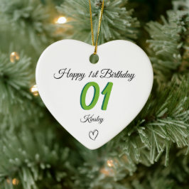 1st Birthday green Shadow Monogram heart baby Keramisch Ornament