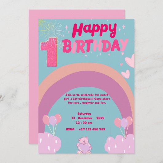 1st birthday invitation  (Devant / Derrière)
