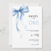 1st Birthday Invitation Blue Bow for Girls (Devant)